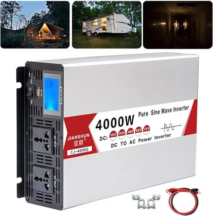 5000W 6000W 8000W Güç İnvertörü Frekans Dönüştürücü Çift Soket USB İnvertörü 12V 24V 48V 60V AC 110V 220V Saf Sinüs Dalgası, Renkli Ekran,12V-220V4000W