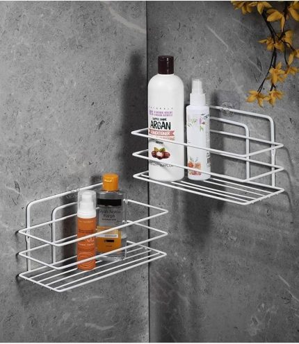 Boyu Paslanmaz Yapışkanlı Banyo Düzenleyici Şampuanlık Duş Rafı 2 Adet Beyaz Tş-01