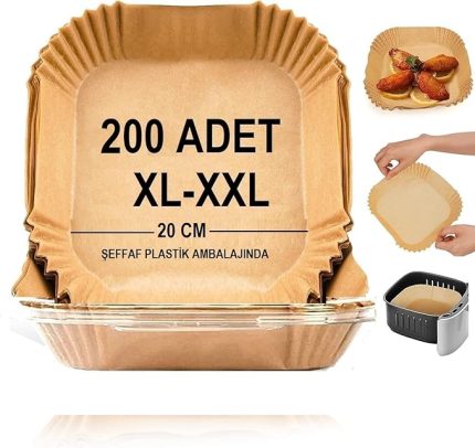 Pişirme Kağıdı,Xl-Xxl Büyük Boy, Kare, 200 Adet Hava Fritöz Parşömen Fırın Kağıdı Tek Kullanımlık Kağıt Fırın Fritöz Pişirme Kızartma Tavası Için Uygun 20CM