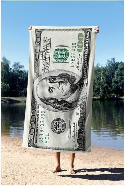 Dolar Desen Dijital Baskı Plaj Havlusu 75X150