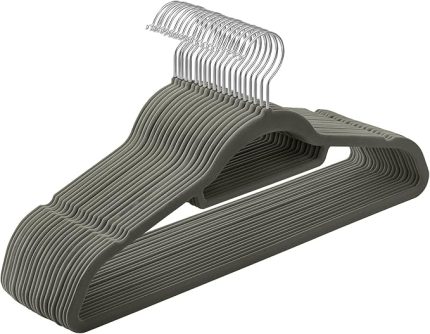 Kadife Elbise Askısı 20'li Set Kaymaz Küçük Bağlantı Demiri 360° Dönen Kanca 0,6 cm Kalın Yerden Tasarruf 43,5 cm Uzun Coats Pantolon için Gümüş Gri CRF20V