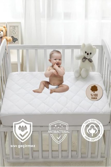 Pamuk Kapitone Fitted Sıvı Geçirmez Bebek-Çocuk Alezi, Park Yatak Beşik Yatak Alezi 2440787943313