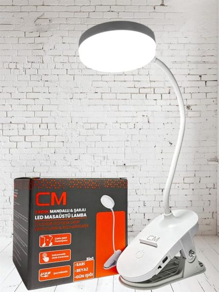 3 Işık Modlu LED Masa Lambası Mandallı, USB Şarjlı, Taşınabilir