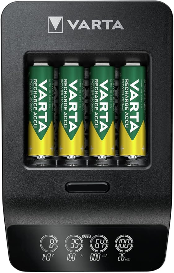 Akü şarj cihazı, 4 x AA 2100 mAh dahil, şarj edilebilir AA/AAA, LCD Smart Charger+ için, tek yuvalı şarj, 2 mod: Şarj, tazeleme