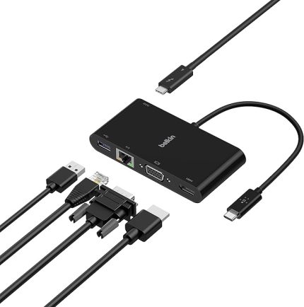 USB-C Multimedia Adaptörü (VGA, 4K HDMI, USB 3.0, Ethernet Bağlantı Noktalı USB-C Hub) MacBook Pro, iPad Pro, Surface Pro, Chromebook ve daha fazlası için 100 W Doğrudan İletimli Güç
