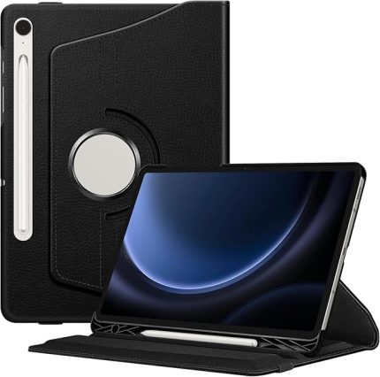 Galaxy Tablet Kılıfı Yatay ve Dikey Standlı 360 Derece Döner Tablet Kılıfı (SİYAH, Galaxy Tab S9 FE Plus)