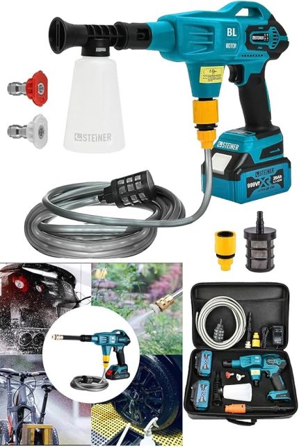 Alman 999 Vf 20 Ah 100 Bar Kömürsüz Şarjlı Oto Yıkama Makinesi Çift Akülü Bahçe Yıkama Makinası