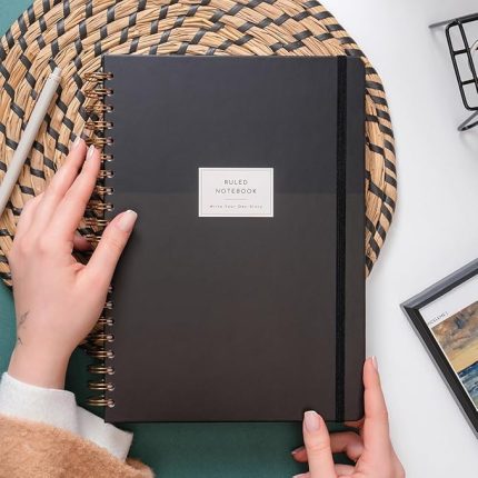 20x28 Spiralli Sert Kapak Lastikli Çizgili Not Defteri Siyah