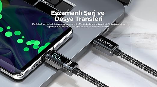 CB6247 PD100W Type-C to Type-C Göstergeli Şarj Kablosu - Görsel 5
