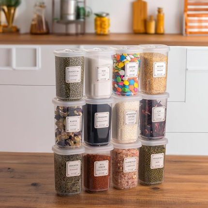 1060 12'li Döner Kapaklı Etiketli Baharatlık Seti - Şeffaf Kilitlenebilir Kapaklı 350 cc