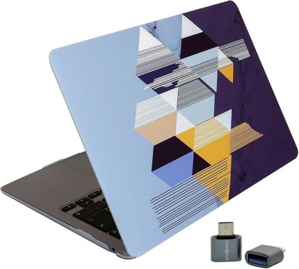 Huawei MateBook D14 uyumlu kılıf TPU lazer baskı tangram desenli ince hafif darbe emici tam koruma kapak 2019 2020 2021 2022 ve USB-C Adaptör Siyah