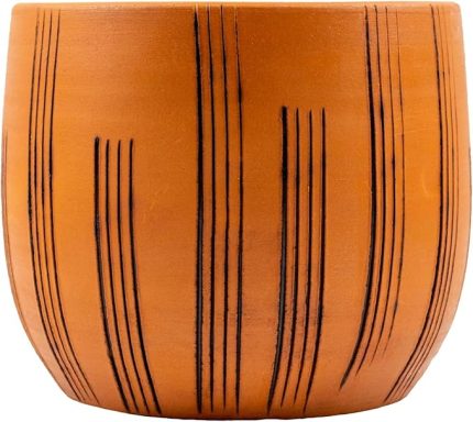 Tasarımı Ev Dekorasyon Aksesuar Dik Çizgi Desenli Toprak Saksı Saksılık Salon Çiçeklik - 19 CM