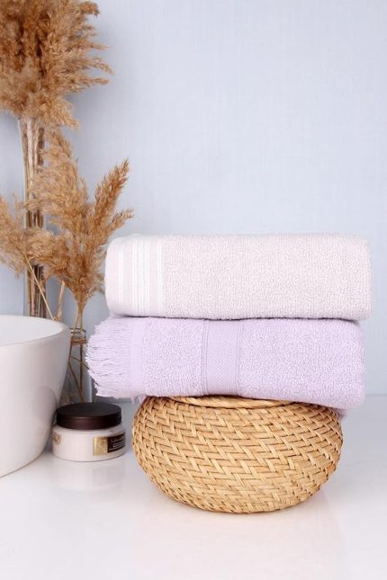 Pamuk 2'li Renkli 50x70 El/Yüz Havlu Seti BEJ