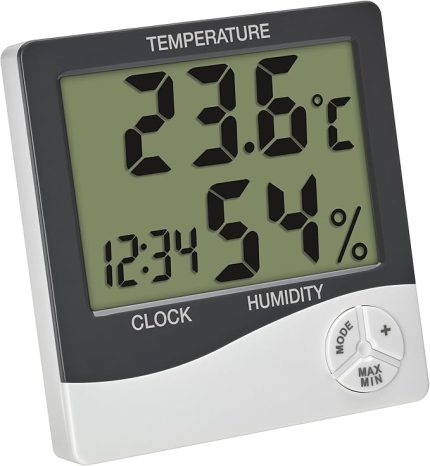 Dostmann Dijital mini termo-higrometre, iç mekan, 30.5058.02, oda termometresi, nem ölçer, nem ve sıcaklık ölçümü, oda iklimi kontrolü için, maks. minimum, saat ve tarih dahil, beyaz
