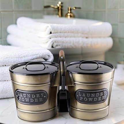 2'li Dev Boy Galvaniz Gold Kaplama Metal Deterjan Saklama Kabı, Büyük Boy 2'li Deterjanlık