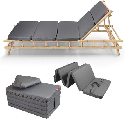 Şezlong Minderi Fermuarlı Çantalı Cepli FoldPack 30x60 cm (Antrasit, 30x60x25 cm)