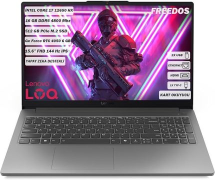 LOQ Intel Core i7 12650HX 16GB 512GB SSD RTX4050 Freedos 15.6" FHD Taşınabilir Bilgisayar 83LK002VTR