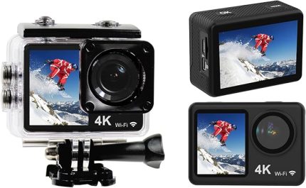 4K 30FPS Aksiyon Kamerası 16MP WiFi Spor Kamerası 160°Geniş Açı Lens Çift Ekran 30M/98ft Su Geçirmez Muhafaza ile Su Geçirmez Dalış Sörf Kayak Bisiklete binme için Montaj Aksesuarları Kiti