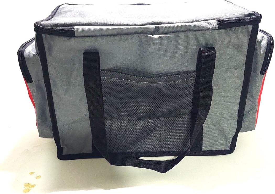 Yalıtımlı Piknik Soğutucu Çanta, Yan Cepli, Taşıma Askılı, Orta Boy, (GRİ-KIRMIZI) - Görsel 4