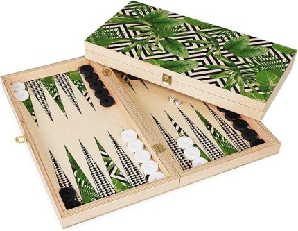 Yapraklar Minimal El Yapımı Modern Tavla Seti - 1. Kalite Huş Marin Kontrplak, 25x48x6,5 cm