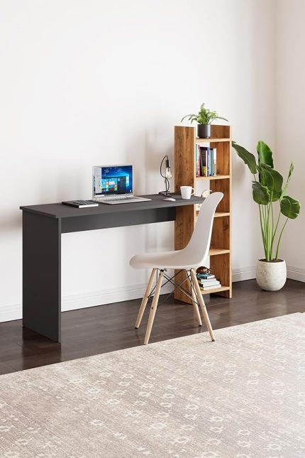 Kitaplıklı Fonksiyonel Çalışma Masası - Antrasit Gri - Atlantik Çam