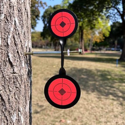 House Kalınlaştırılmış 3 mm İç ve Dış Mekan Slingshot Atış Uygulaması Çift Başlı Yuvarlak Hedef 360 derece Döner Çelik Atış Hedefi