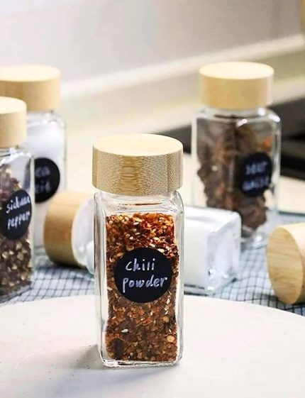 2'li Cam Tuzluk ve Karabiberlik Seti Bambu Kapaklı Şık Baharatlık Takımı