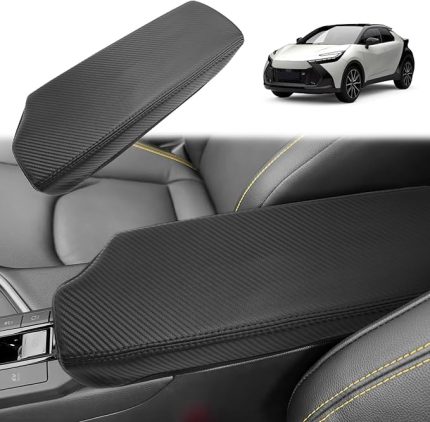 Yeni Toyota C-HR Hybrid 2024 2025 ile uyumlu orta kol dayama kılıfı, CHR II 2024 yılından itibaren orta konsol kolçak koruması mikrofiber poliüretan deri döşeme, CHR 2024 aksesuar (karbon elyafı