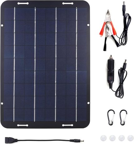 10W 18V Güneş Enerjili Akü Şarj Cihazı Bakımcısı, Taşınabilir Su Geçirmez Güneş Paneli Şarj Kiti Karavan Kamp Traktör Tekne için