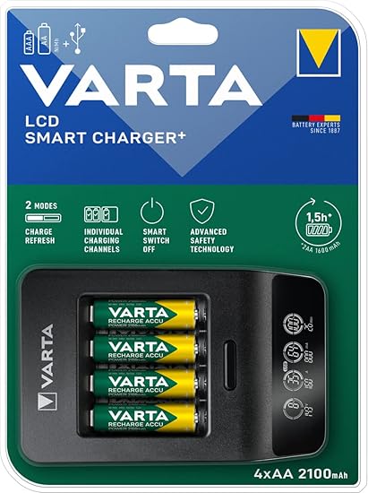 Akü şarj cihazı, 4 x AA 2100 mAh dahil, şarj edilebilir AA/AAA, LCD Smart Charger+ için, tek yuvalı şarj, 2 mod: Şarj, tazeleme - Görsel 3