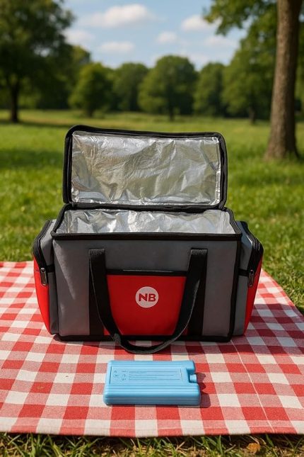 Yalıtımlı Piknik Soğutucu Çanta, Yan Cepli, Taşıma Askılı, Orta Boy, (GRİ-KIRMIZI)