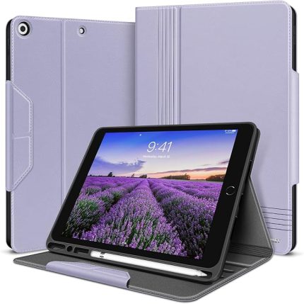 HOLIMET iPad 9. Nesil Kılıf (2021) Kalem Tutuculu, iPad 8/7. Nesil (2020/2019) PU Deri Kılıf TPU Arka Kapak Koruyucu Kılıf Darbeye Dayanıklı, Otomatik Uyku/Uyanma iPad 10,2 inç için - Lila
