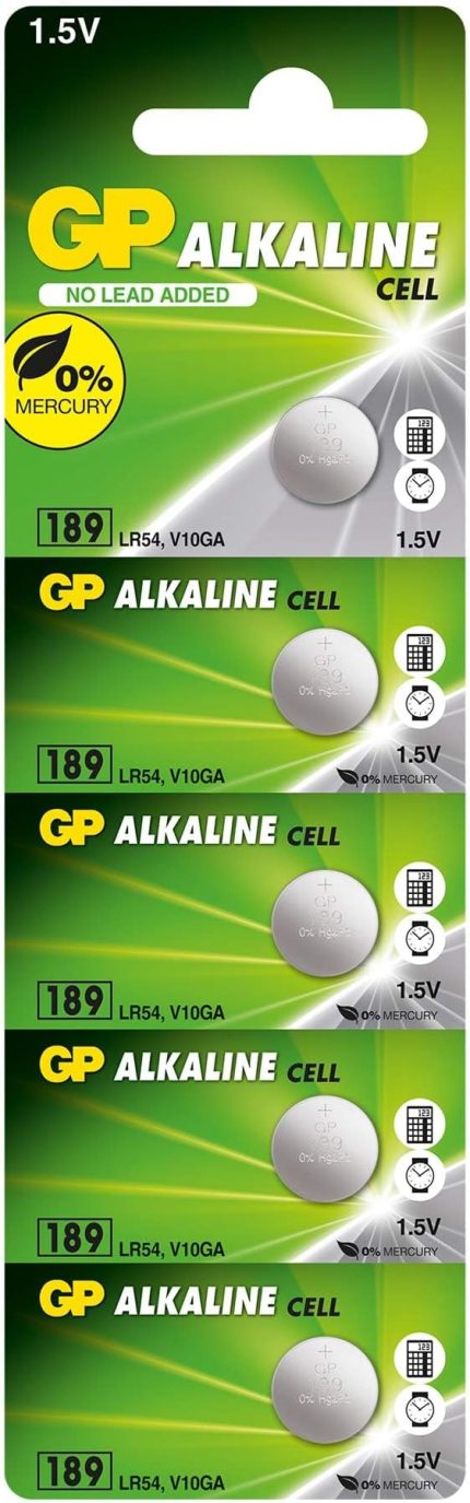 Batteries Gp189 Lr54/189/V10Ga Boy Alkalin Düğme Pil, 1.5 Volt, 5'Li Kart