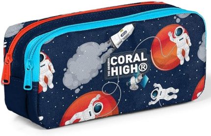 High Lacivert Mavi Astronot İki Bölmeli Kalem Çantası - Erkek Çocuk