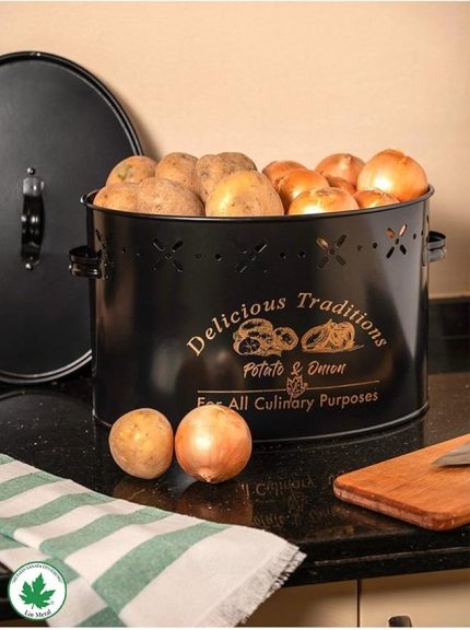 Boy Bölmeli Lüx Patates Soğan Kovası Siyah Renk