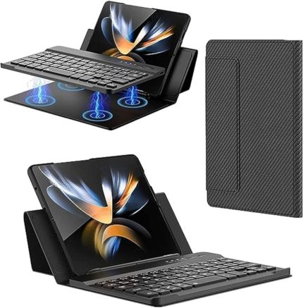 Galaxy Z Fold 5/6/7 ile Uyumlu Standlı Bluetooth Klavyeli Ve Keyboard Kapak, Siyah-Karbon