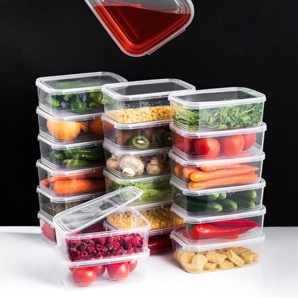 4302 20'li Buzluk Düzenleyici Saklama Kabı Kendinden Kapaklı Derin Dondurucu Saklama Kabı 2 L Şeffaf