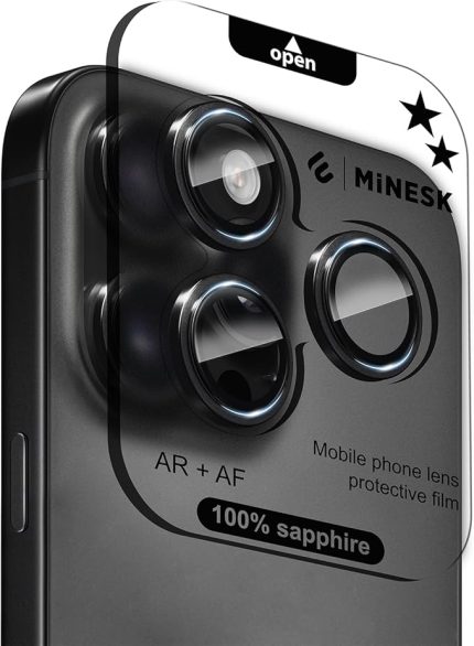 iPhone 15 Pro / 15 Pro Max ile Uyumlu Orijinal Safir Cam (%99.9 Saflıkta Gerçek Safir) Cihazın Kendi Lensleri ile Aynı Materyal Lens Koruyucu Kamera Camı (Siyah)