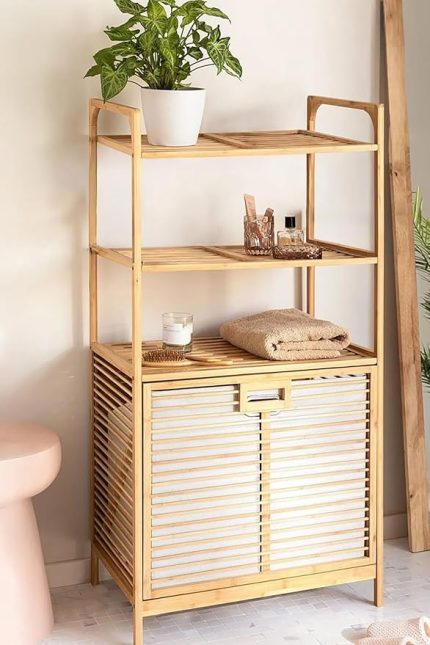 Bambu XL Kirli Sepetli 3 Raflı Çok Amaçlı Banyo Düzenleyici Çamaşır Sepeti Organizer DB-0011