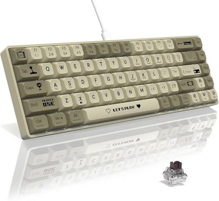 AK680 65% Kablolu Hotswap Mekanik Oyun Klavyesi,68 Tuşlu Taşınabilir Anti-Ghosting Klavye,Gökkuşağı Arkadan Aydınlatmalı Programlanabilir,EVA Sandviç,Ergonomik Tasarım,Kahverengi Anahtar-Gri