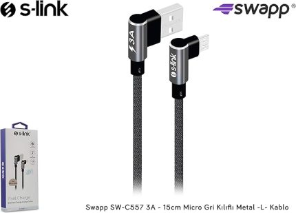 SW-C557 3A - 15cm Micro Gri Kılıflı Metal -L- Kablo