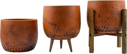 Tasarımı Ev Dekorasyon Aksesuar Siyah Nokta Desenli Toprak Saksı Saksılık Salon Çiçeklik Üçlü Set - 19 CM