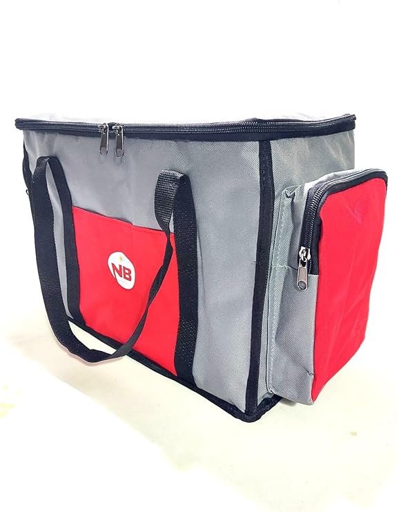 Yalıtımlı Piknik Soğutucu Çanta, Yan Cepli, Taşıma Askılı, Orta Boy, (GRİ-KIRMIZI) - Görsel 3