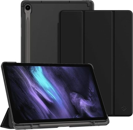 Samsung Galaxy Tab S10 Lite/S10 FE/S9 FE 10,9 inç ve S9 11 inç tablet için kılıf, kalem tutuculu ultra ince koruyucu kılıf, yarı saydam arka kapak ve otomatik uyku/uyanma fonksiyonu, siyah