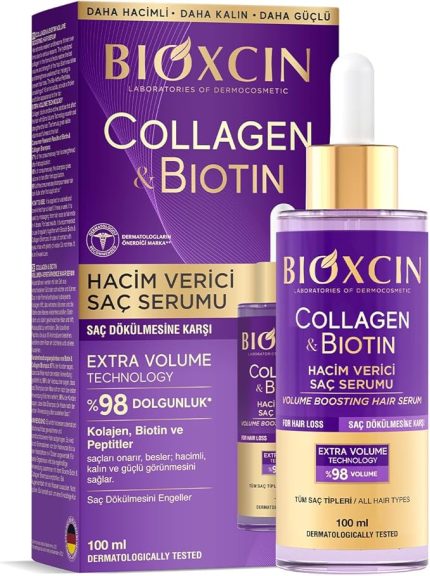 Collagen & Biotin Saç Serumu 100 ml – Saç Dökülmesine Karşı, Hacimlendirici, Hidrolize Kolajen, Biotin ve BioComplex B11 İçerikli