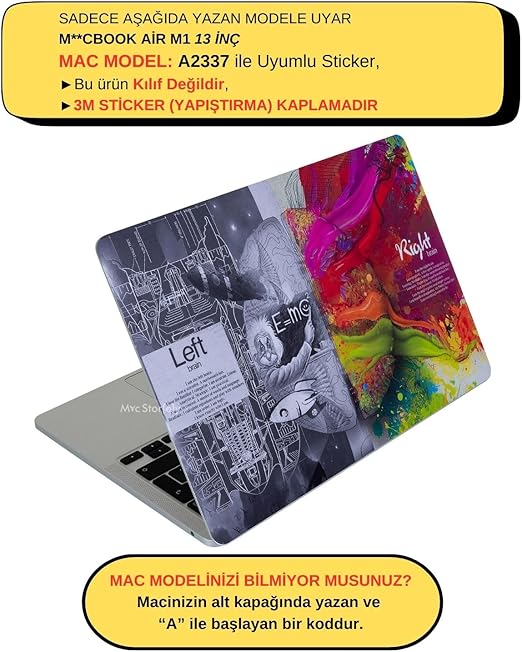Macbook Air M1 Kılıf Yapıştırma Laptop Sticker Koruyucu Kaplama A2337 ile Uyumlu BrainNL Gri - Görsel 2