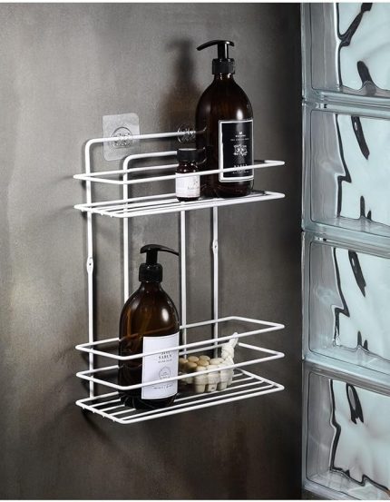 Haus Ömür Boyu Paslanmaz Duvara Yapışkanlı 2 Katlı Banyo Düz Şampuanlık Düzenleyici Beyaz Tş-02