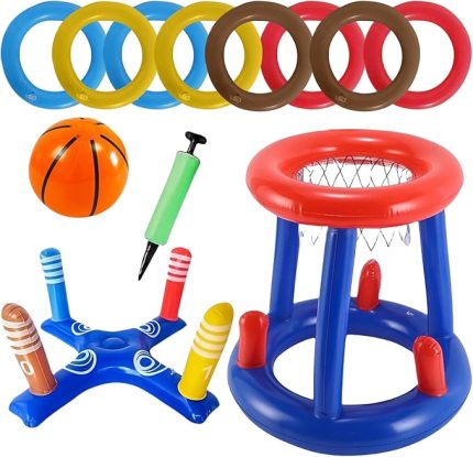 Havuz Oyuncakları,Şişme Basketbol Potalı Eğlenceli Su Oyun Seti - Su Oyunları Çocuklar ve Aileler İçin Plaj Bahçe Havuz Keyifli Atış Oyunu