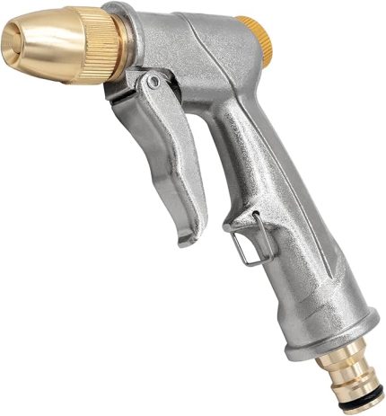 el duşu, yüksek basınçlı bahçe duşu/bahçe püskürtme tabancası, %100 metal, ayarlanabilir su akışı, araç yıkama, temizlik işleri ve bahçe sulama için