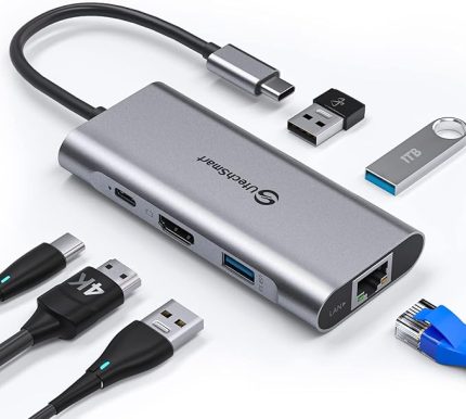 USB C Hub, Ethernet Multiport Adaptörü, 6'sı 1 Arada HDMI Dock MacBook Pro/Air, Chromebook, Dell XPS, HP ve Type Devices (Gigabit 100W PD 4K HDMI USB 3.0) ile Uyumlu